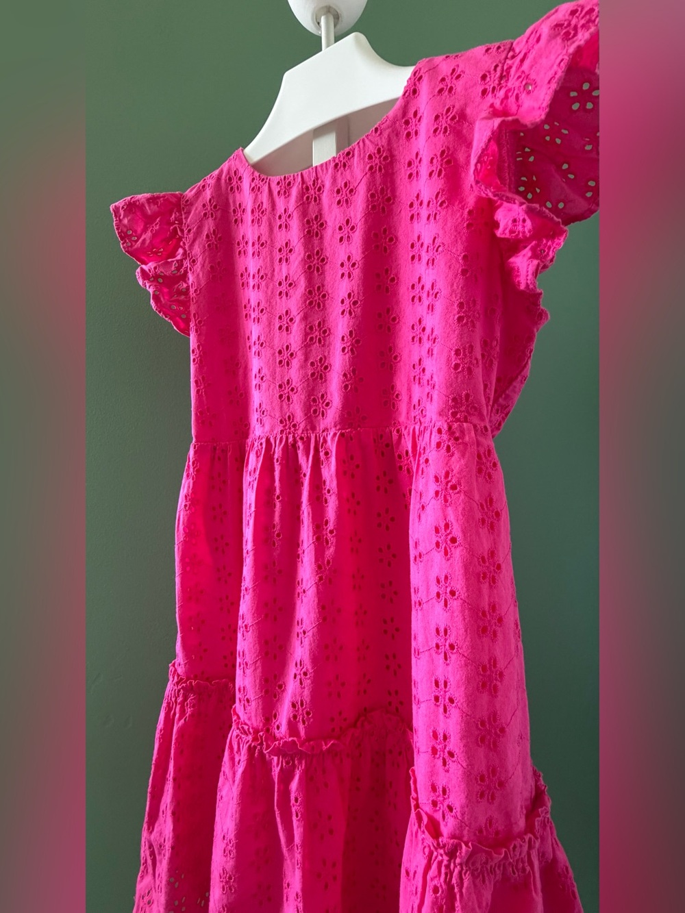 Crewcuts Girls Hot Pink Eyelet Flutter Sleeve Dress - Picture 3 of 9